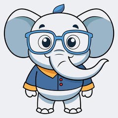Obraz premium Cartoon Elephant with Blue Glasses in Blue Jacket and White Pants
