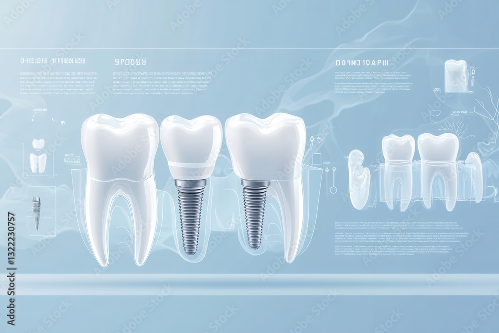 Poster guide to the step-by-step process for dental implant placement in a smooth infographic format, featu