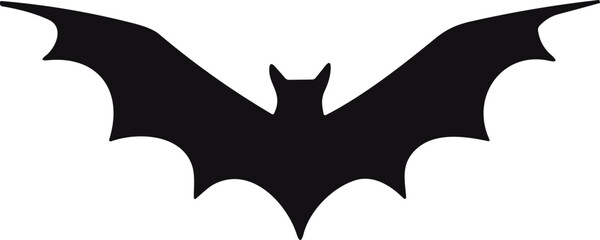 Bat horror flat. Sticker with black mouse for Halloween decoration. Simple icon with animal. Silhouette of flying bat