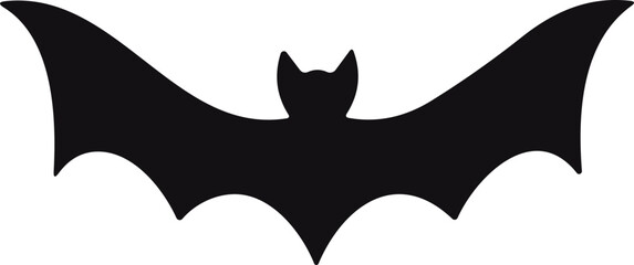 Bat horror flat. Sticker with black mouse for Halloween decoration. Simple icon with animal. Silhouette of flying bat