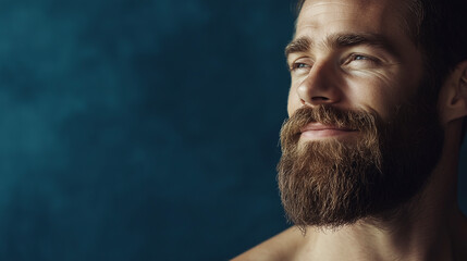 Thoughtful Bearded Man Looking into Distance