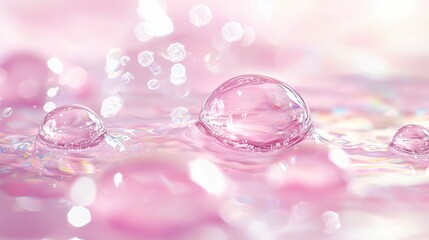 Delicate bubbles float gracefully in soft pink water, reflecting light and adding a serene ambiance. The gentle ripples create a calming visual experience