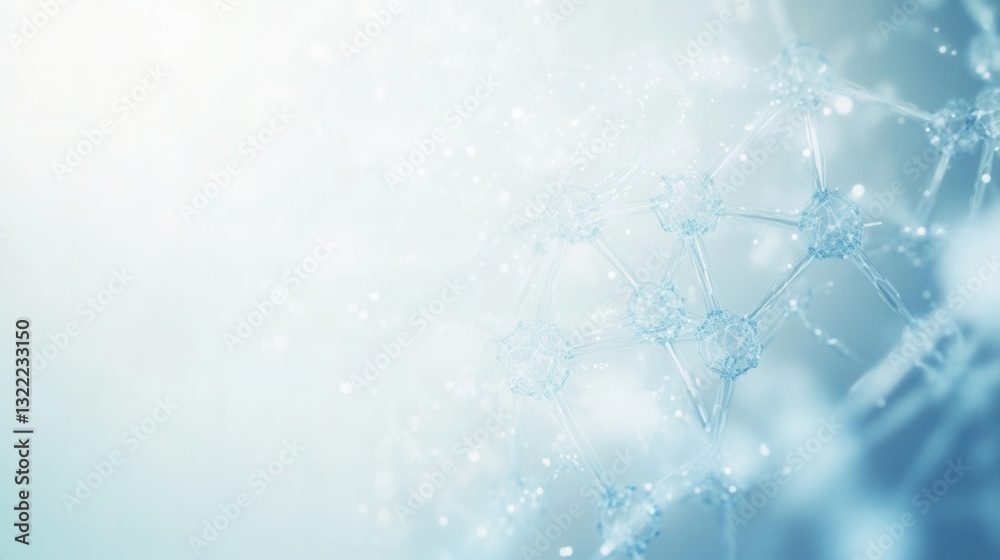 Poster molecular structures in light blue and white create a sterile scientific background suitable for pre
