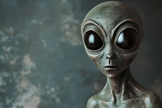 Extraterrestrial being with human-like characteristics for science fiction illustrations or futuristic sci-fi book covers. Grey alien portrait isolated, space visitor sculpture.