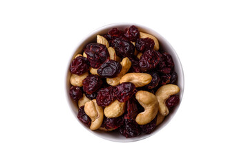 Mixture of roasted cashews and dried cranberries