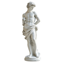 Obraz premium Elegant marble statue depicting a youthful male figure standing in a natural pose against a Transparent background, Marble statue on PNG background