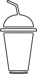 Disposable plastic coffee or tea cup or glass with straw icon vector. cold drink glass in line style.