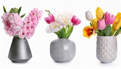 Vibrant Blossoms in Full Bloom A Stunning Spring Flower Collage against a Pristine White Backdrop, Radiating Joy and Life on the Verge of Rebirth.