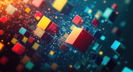 Obraz premium Floating colorful three dimensional cubes with sparkling visual effects