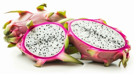 Fresh dragon fruit isolated on white background, showcasing its unique appearance and color
