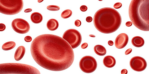 Fototapeta premium Red blood cells floating in transparency background, representing blood circulation and health. image captures essential role of red blood cells in transporting oxygen throughout body