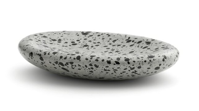 Contemporary Oval Stone Soap Dish with a Speckle Pattern, Isolated on a White Background.