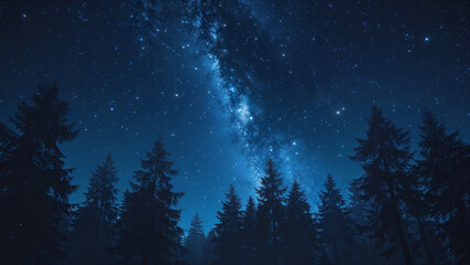 Starry Night Sky Over a Forest