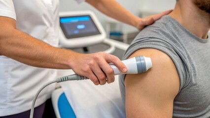 Physical therapy improves mobility and supports joint health. Therapist using ultrasound on a patient's shoulder for treatment.