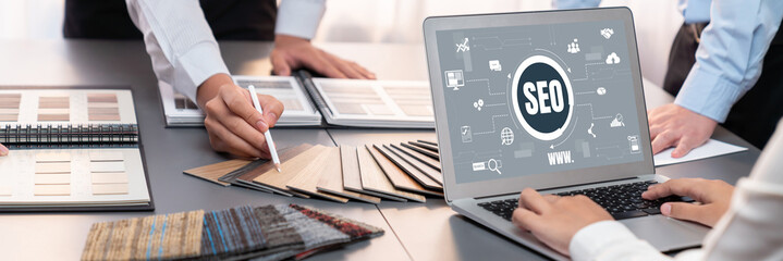 SEO search engine optimization for brisk e-commerce and online retail business showing on computer...