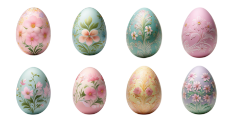 Colorful Ornamental Easter Eggs with Floral Designs and Patterns, PNG bundle collection, Isolated on Transparent Background