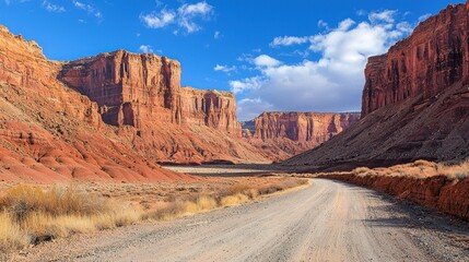 Fototapeta premium Desert Canyon Road Under Sunny Sky
