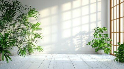 Sunny Japanese-style room with plants