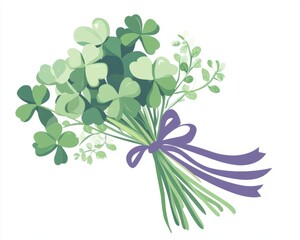 Simple flat shamrock bouquet  on white background