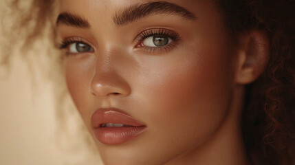 Fototapeta premium Diverse women with various skin tones exhibit their natural beauty through radiant skin, enhancing their unique features in a warm, inviting ambiance
