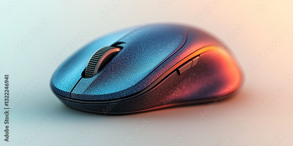 Poster modern wireless computer mouse with sleek design and vibrant color scheme on a soft surface