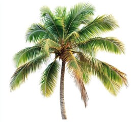 Tall and Lush Palm Tree with Vibrant Green Leaves and Elegant Fronds Isolated on White Background for Tropical Nature Imagery and Relaxation Themes