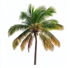 Obraz premium Tall and Majestic Palm Tree Against Bright White Background Capturing Tropical Vibes Perfect for Summer, Relaxation, and Holiday Themes
