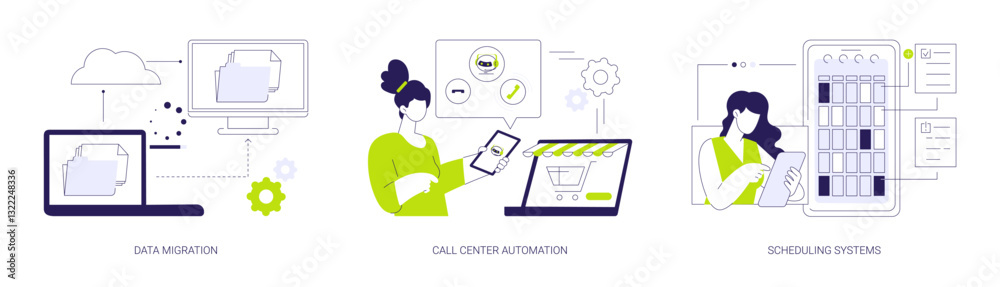 Poster automation software abstract concept vector illustrations.