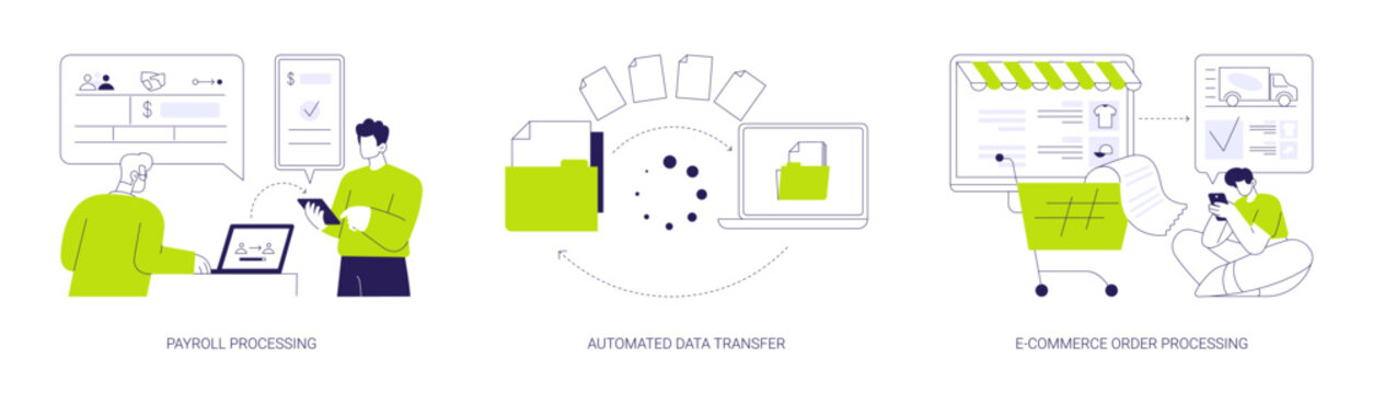 Automated business processes abstract concept vector illustrations.