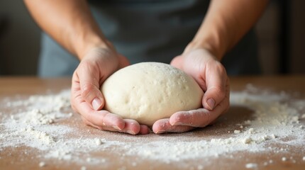 Obraz premium Kneading Dough for Fresh Bread in a Cozy Kitchen Setting