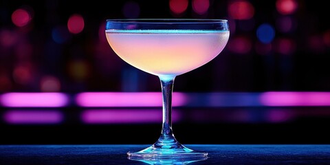 World cocktail day with beverage and glass idea. Elegant cocktail in a glowing glass against a vibrant backdrop.