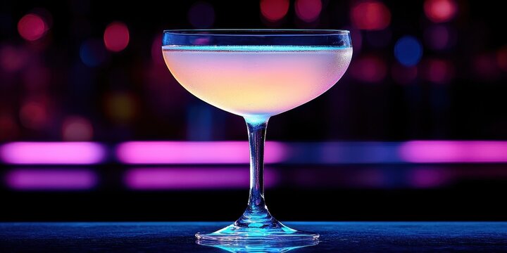World cocktail day with beverage and glass idea. Elegant cocktail in a glowing glass against a vibrant backdrop. - Powered by Adobe