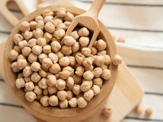 Dry chickpea seeds heap in the bowl