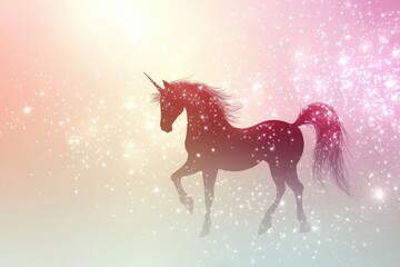 Magical unicorns in pastel rainbow landscapes, surrounded by sparkling stars and dreamy light, perfect for fantasy-themed projects, children's illustrations, or whimsical backgrounds.