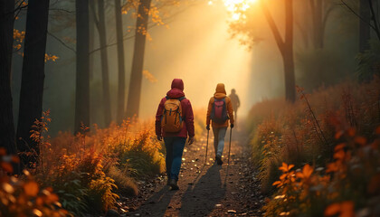 A Group of Adventurers Hiking Amidst Breathtaking Mountain.