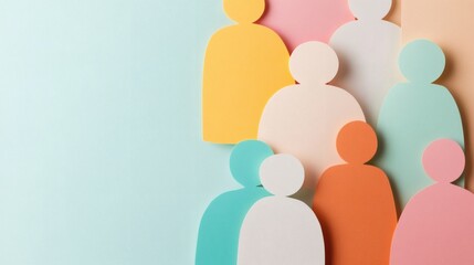 Colorful paper cutouts representing diverse groups of people on a pastel background