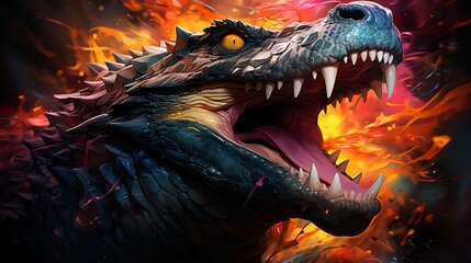 Naklejka premium Ferocious Fantasy Alligator with Vibrant Colors