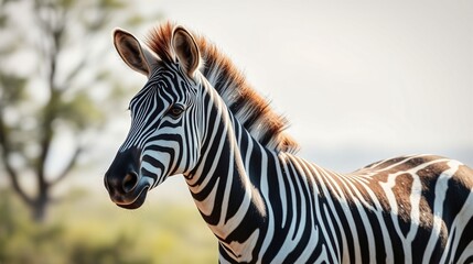 Close-up of a Majestic Zebra in Natural Habitat with Striking Black and White Patterns