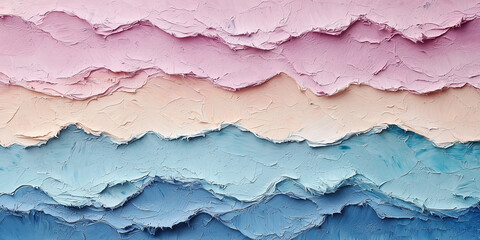 Naklejka premium Pastel Gradient Layers Abstract Background with Paper Texture in Shades of Pink Beige and Blue Wavy Ripple Decoration with Uneven Edge Handmade Scrapbook Creative Graphic