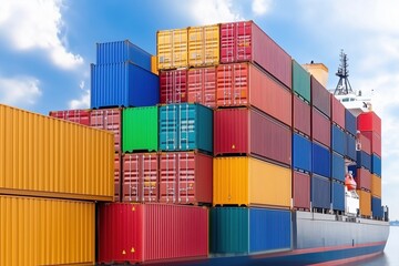 Fototapeta premium A large ship is filled with containers of various colors