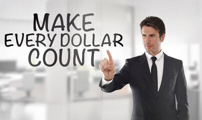 Businessman touch a transparent screen with 