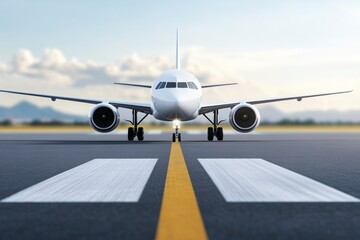 Airplane on the Runway: Striking View of an Aircraft Ready for Takeoff in a Dramatic Airport Setting
