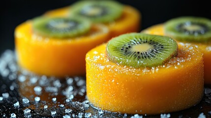 Mango dessert topped with kiwi slices