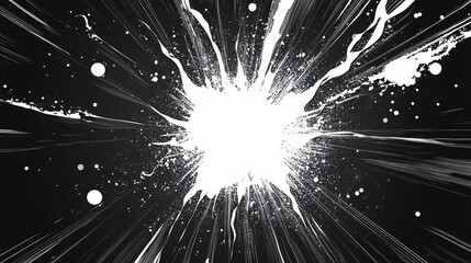 Obraz premium Abstract monochrome art features radiating lines and splatters of white