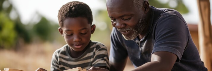 A heartwarming moment of a grandfather and grandson engaged in a creative activity, emphasizing the importance of family bonds, love, and the joy of shared experiences.