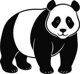 Vector Illustration of a Cute Panda Bear in Black and White Art