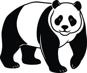 Vector Illustration of a Cute Panda Bear in Black and White Art
