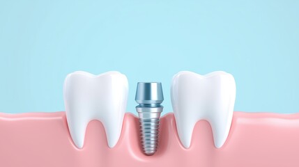 Dental Implant Illustration with Healthy Teeth