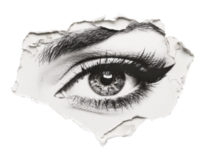 Collage art with dramatic eye detail showcases intricate design and unique texture