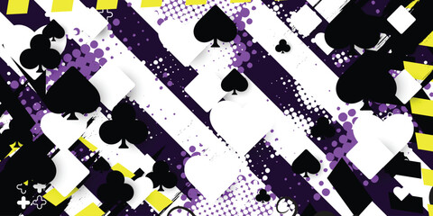 Abstract grunge background with halftone patterns and playing cards